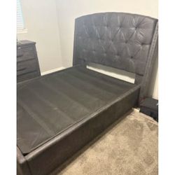 Grey Tufted Leather Queen Size Bed frame 