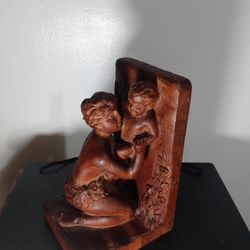 MID CENTURY - VINTAGE HANDCARVED WOOD BOOKEND - SCULPTURE 7.5"×4.5"×4" - EB