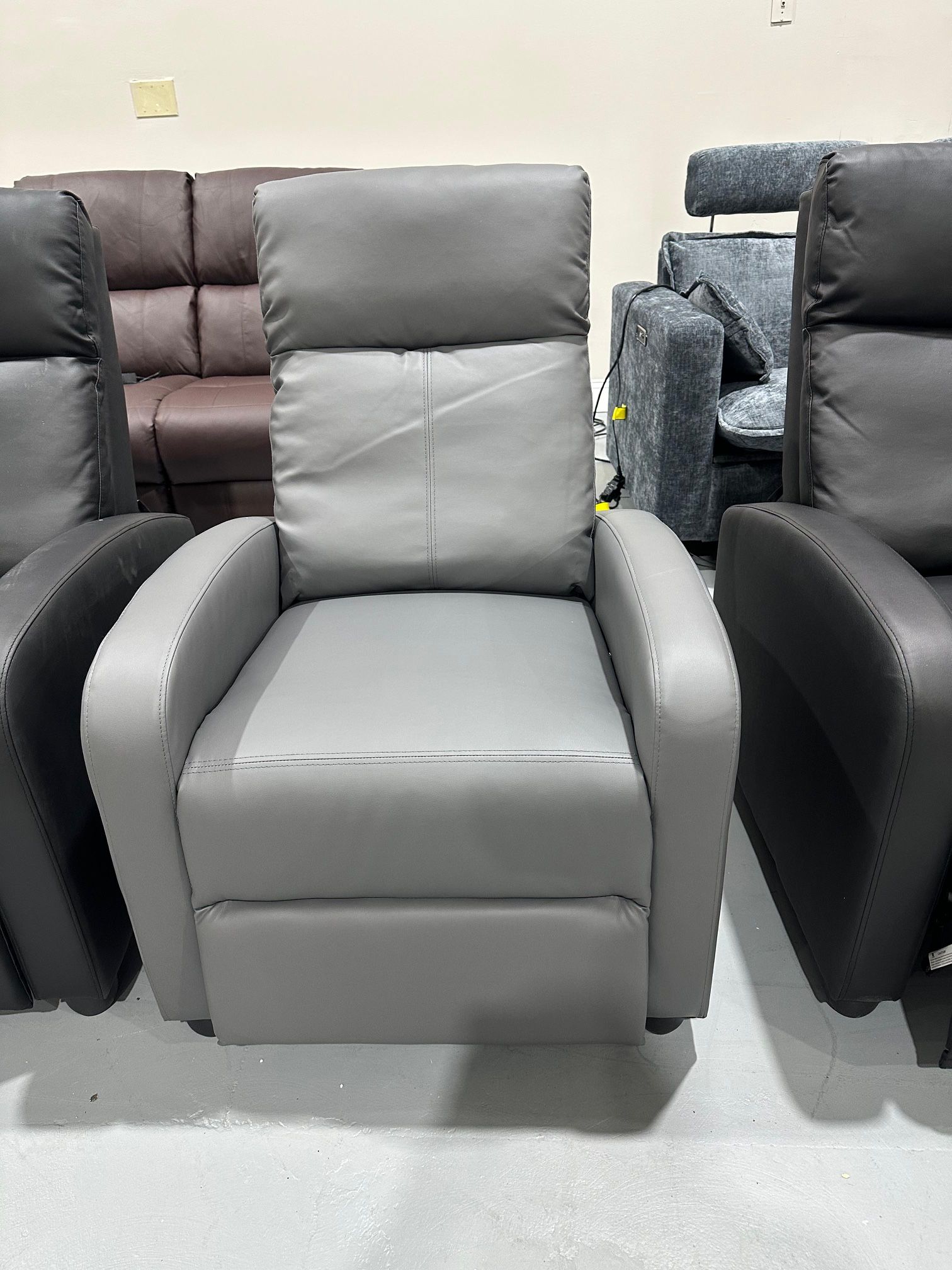 M-New Recliner Chair PU Leather Recliner Sofa Home Theater Seating with Lumbar Support Overstuffed High-Density Sponge Push Silver Gray Recliners $95