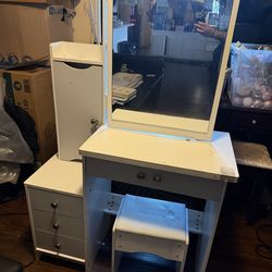 Make-up vanity with sliding mirror and stool