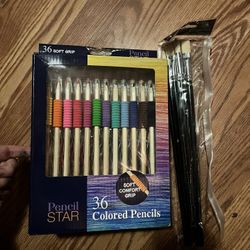 Pencil Star 36 Colored Pencil With Soft Grip And 6 Long Paint Brushes