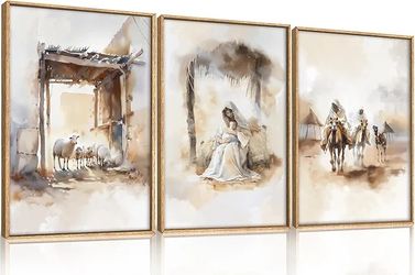 HPINUB Jesus Easter Framed Canvas Wall Art Set,Large Religious Christian Bible Verse Wall Decor,Resu