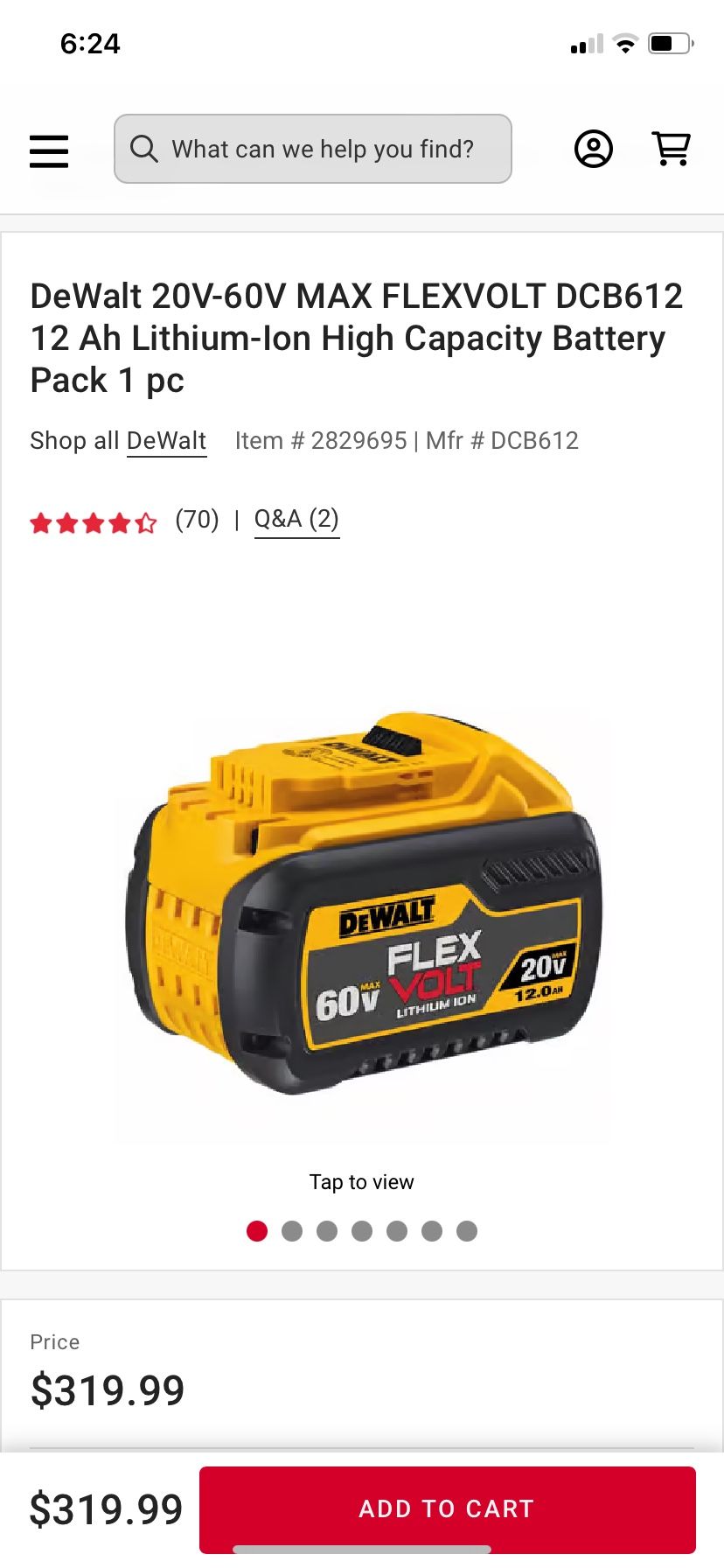 Dewalt 60V Max Flexvolt 12.0 Ah Battery 