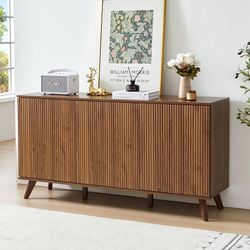 Fluted Sideboard Buffet Cabinet with Storage, Modern Storage Cabinet with 3 Doors, Wood Credenza Buffet Sideboards, Console Table for Kitchen Dining L