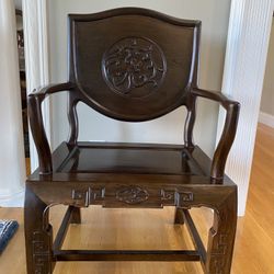 Armchairs Chinese Wood Carved Dragon Solid-back Asian Pair(2) LPU ONLY