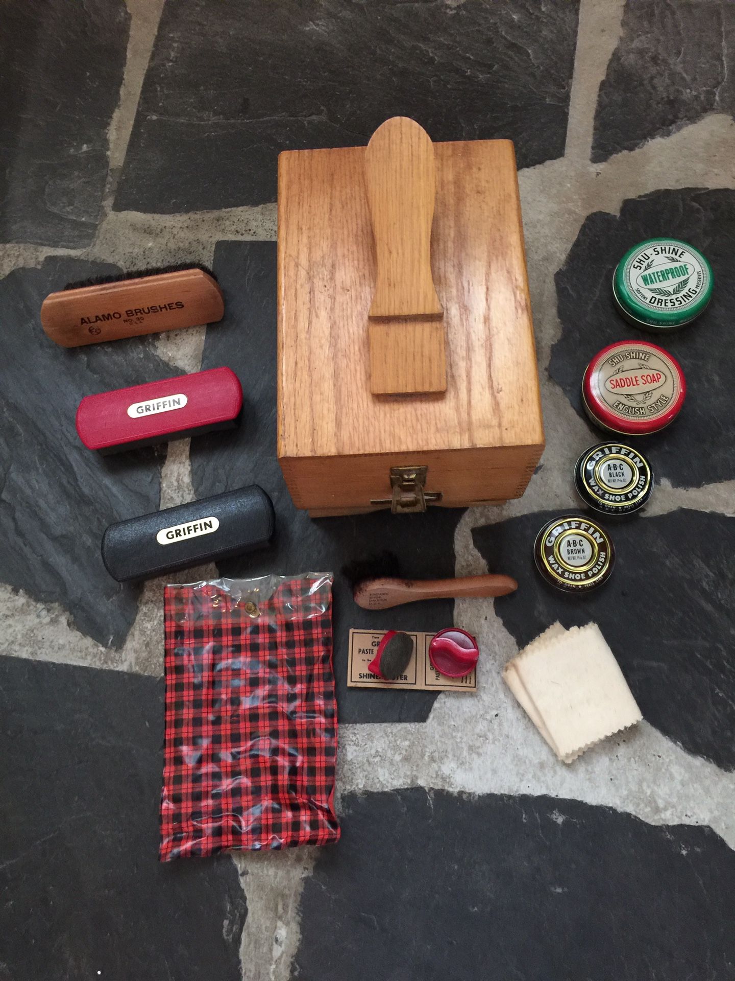 Wooden shoe shine box