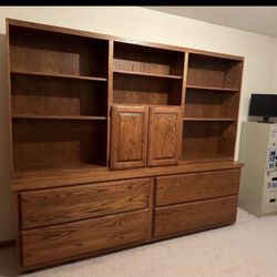 Huge 8ft Oak Shelve Cabinet Unit With 4Huge Drawers 