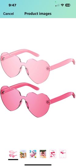Gaiatop Heart Sunglasses for Women Candy Color Transparent Rimless Heart Glasses for Girls Cute Heart Shaped Sunglasses 2 Pairs 