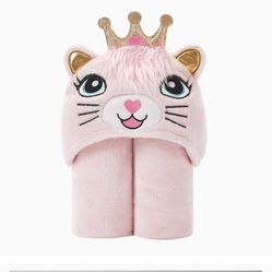 Heritage Kids Kitty Hooded Blanket Snuggle Wrap for Girls, Soft Wearable Cozy Throw with Hand Pockets,50"x40"