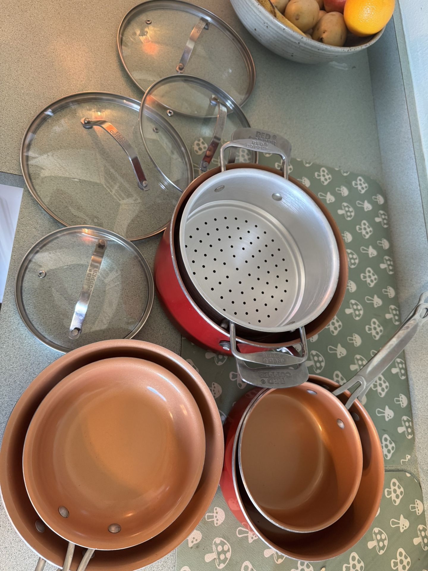 Red Copper Pots And Pans Set