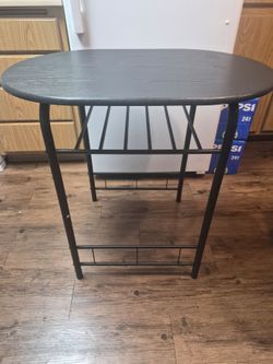 Black Oval Side Table with Metal Frame
