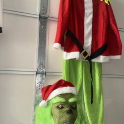 adult grinch outfit costume holiday Santa clause Navidad charismas full set gloves mask hat 