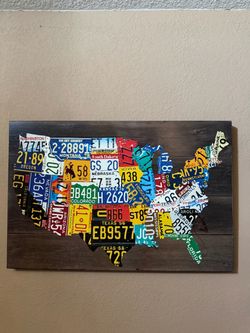 USA License Plate Map Wall Art