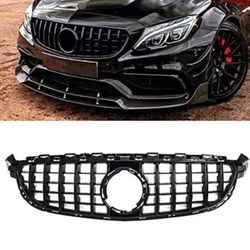 SNA Real C63 Grill GT Style Compatible for 2015-2018 C-Class W205 C63 C63S AMG 2/4-Door Front Grille Gloss Black
