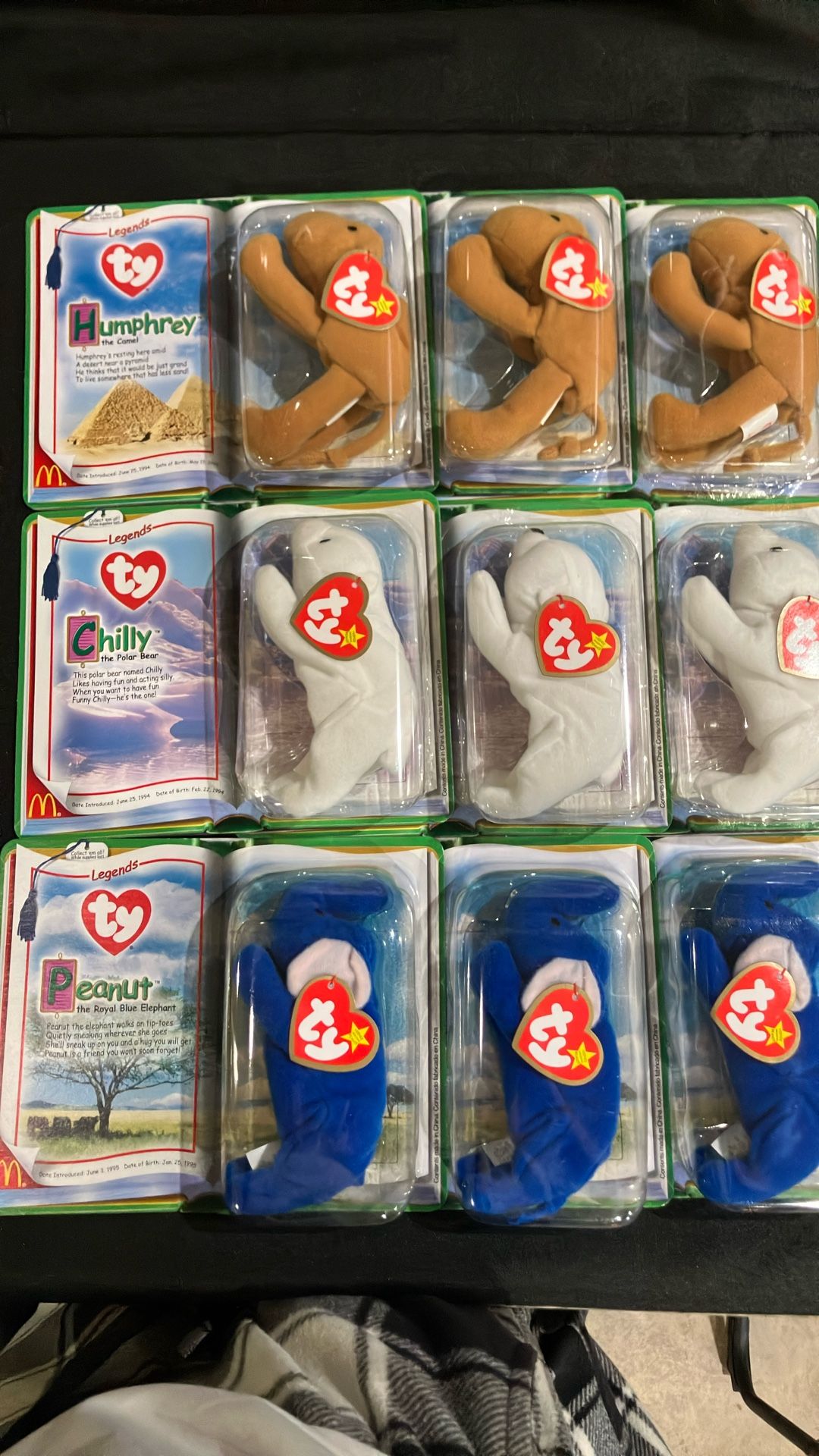 McDonald’s Legend’s Teenie Beanie Babies PEANUT, CHILLY, HUMPHREY