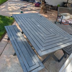 Gray Painted Wood Picnic Table and Benches