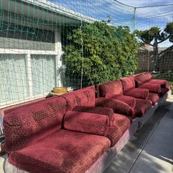 Elegant Moroccan-Style Maroon Sofa Set w/ Bolster Pillows – 6-Piece Seating