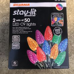 Sylvania Stay-lit 2 Sets Of 50 LED C9 Lights, New Sealed Box