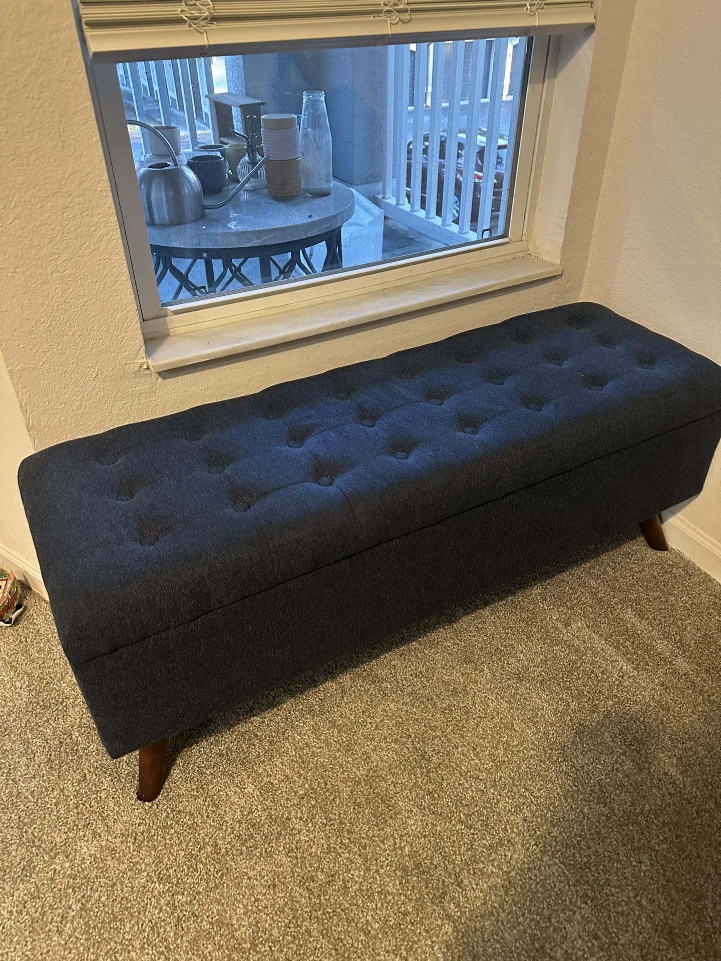 Blue Tufted Bench with Storage