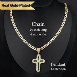 Holylegend Iced Out Green Cross 14k Gold plated