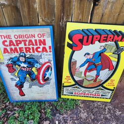 Wooden Super Man, And Captain America,  36 In