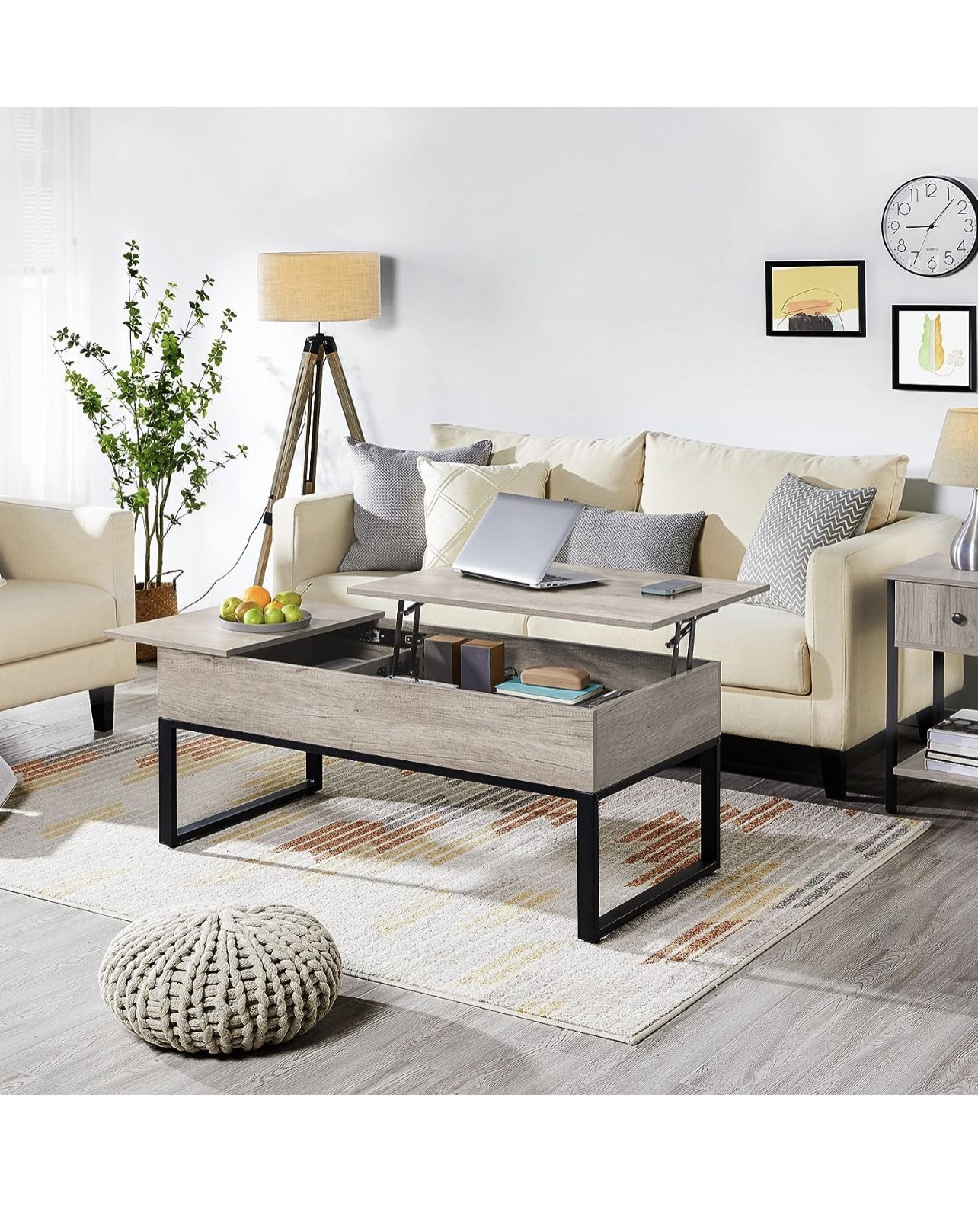  2 Way Lift Top Coffee Table with Storage and Top Sliding Drawer for Living Room, Easy to Lift Up Coffee Table for Office/Reception Room, Industrial S