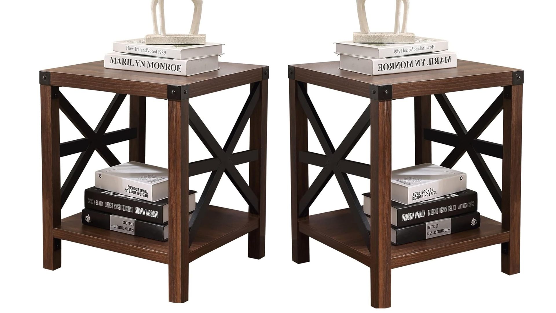 Set Of 2 Lipo End Table, Small Side Table with Storage Shelf, Rustic Nightstand Farmhouse Industrial Modern Mid Century Wood Night Table for Living Ro