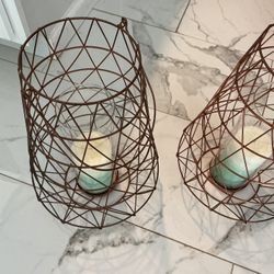Two Long, Strong Hanging Candle Holders With Glass Inside (both For $20)