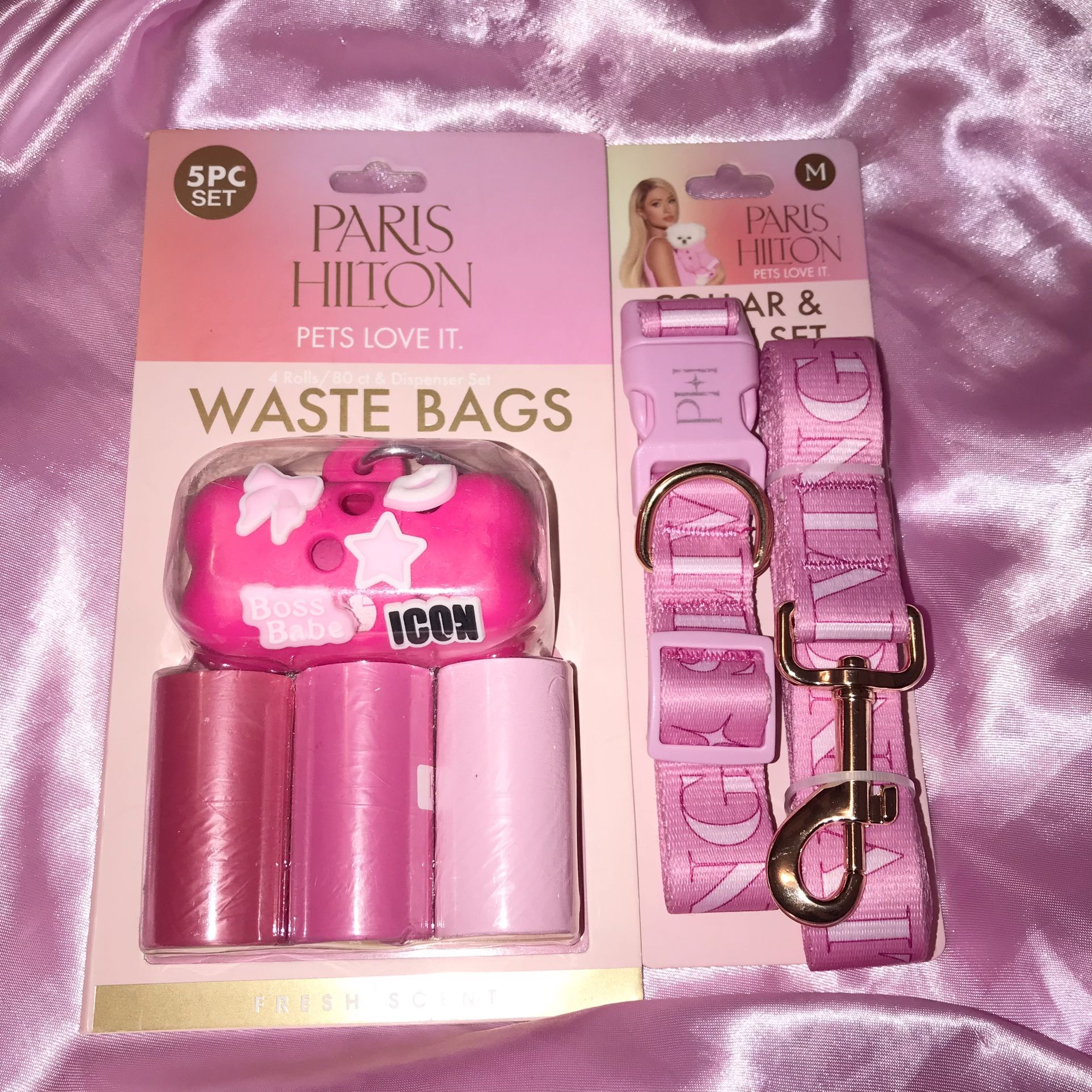 PARIS HILTON Pink Collar/Leash Set & Dispenser Set