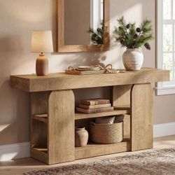 YY0039 New assembled 63" Farmhouse Console Table with Storage Shelves, 3-Tier Narrow Entryway Sofa Table for Hallway & Living Room