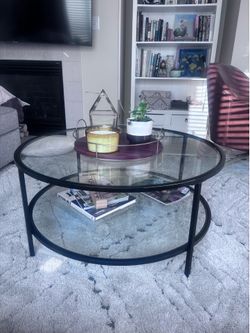Round Metal and Glass Two-Tier Coffee Table