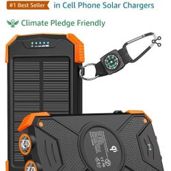 BLAVOR Solar Charger Power Bank, 10,000mAh Portable Wireless Charger with USB C Input/Output for Cell Phones, External Battery Pack with Dual Flashlig
