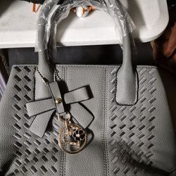 Dark Gray Faux Leather Satchel With Carm Purse 