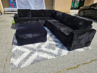 Brand New Sectional Corduroy Fabric Black $689 Add OTTOMAN $189 FREE RUG