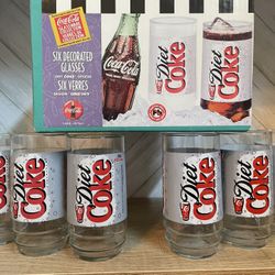 1977 Diet Coke Indiana Glass Coke Coca Cola glass cups NIB set of 6 w/ box