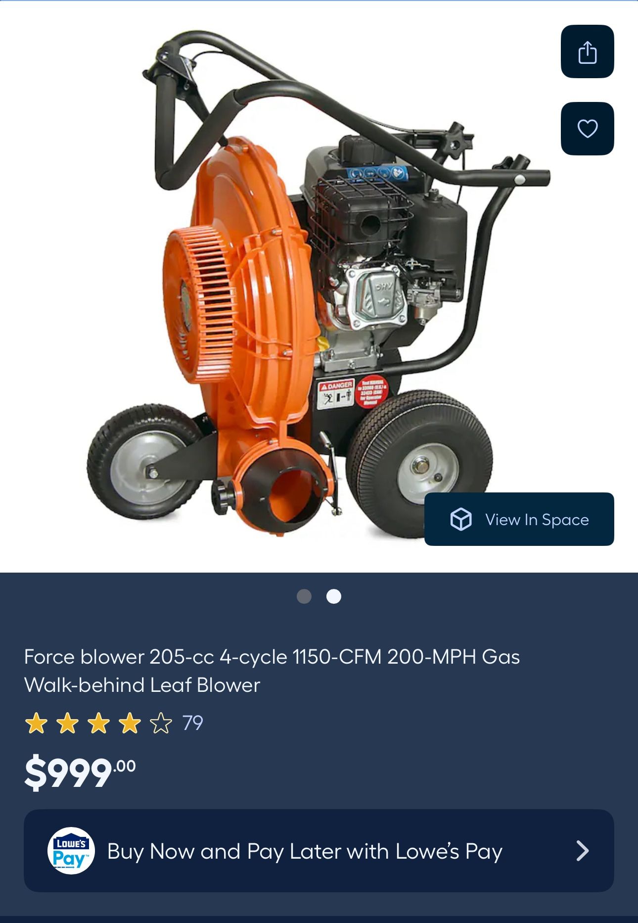 Force Blower 1150 CFM 200 MPH Gas Leaf Blower NEW
