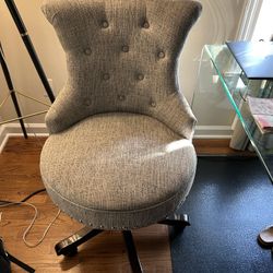 Gray Swivel Desk Chair with Silver Nailhead Trim. 