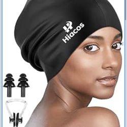 Large Swim Cap for Women Men Adults, Silicone Swimming Cap for Long Hair, Waterproof Swim Hats Bathing Caps to Keep Hair Dry