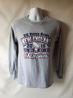 New England Patriots 5X Super Bowl champions men's gray long-sleeve shirt size S