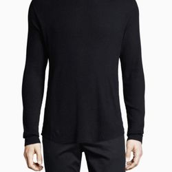 Vince Slim Fit Waffle Knit Long Sleeve T-Shirt Black