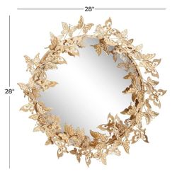 Litton Lane Wall Mirror 33" x 19" Round Framed Oval 3D Butterfly Gold