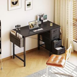 40-Inch Small Computer Desk with 4 Fabric Drawers — Home Office Desks with Storage