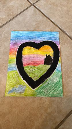 Original Hand-Drawn Heart Sunset Artwork by Young Artist