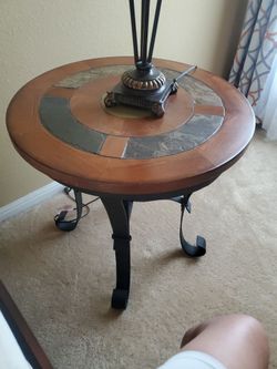 Real wood and tile table and lamps