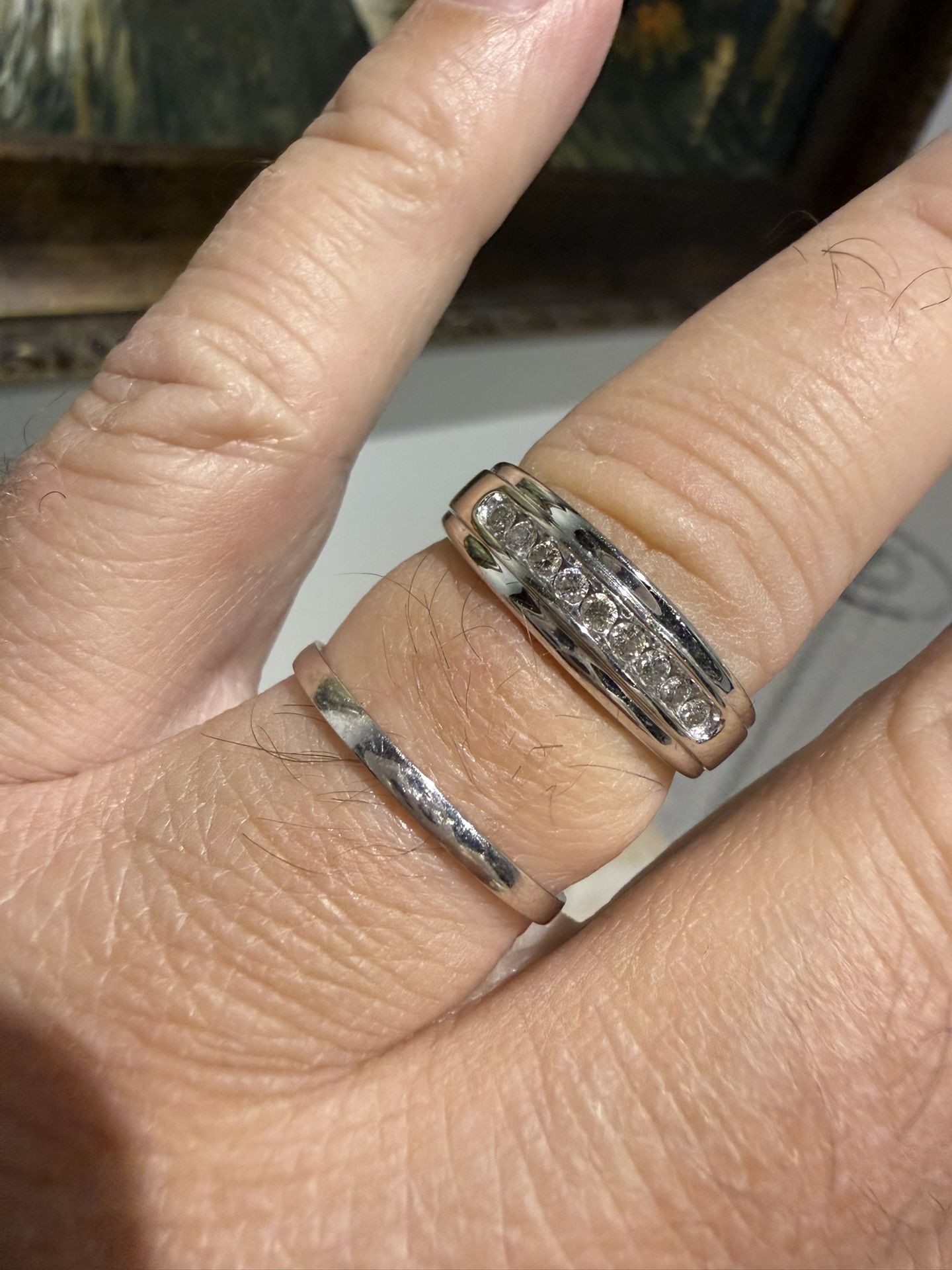 14K White Gold Natural Diamonds Nice Mens Ring Band