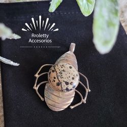 Sterling Silver 925 Insect Pendant Vintage With Jasper Dalmatan Real Stone.