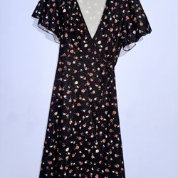 Brand New Women Black Floral Wrap Dress