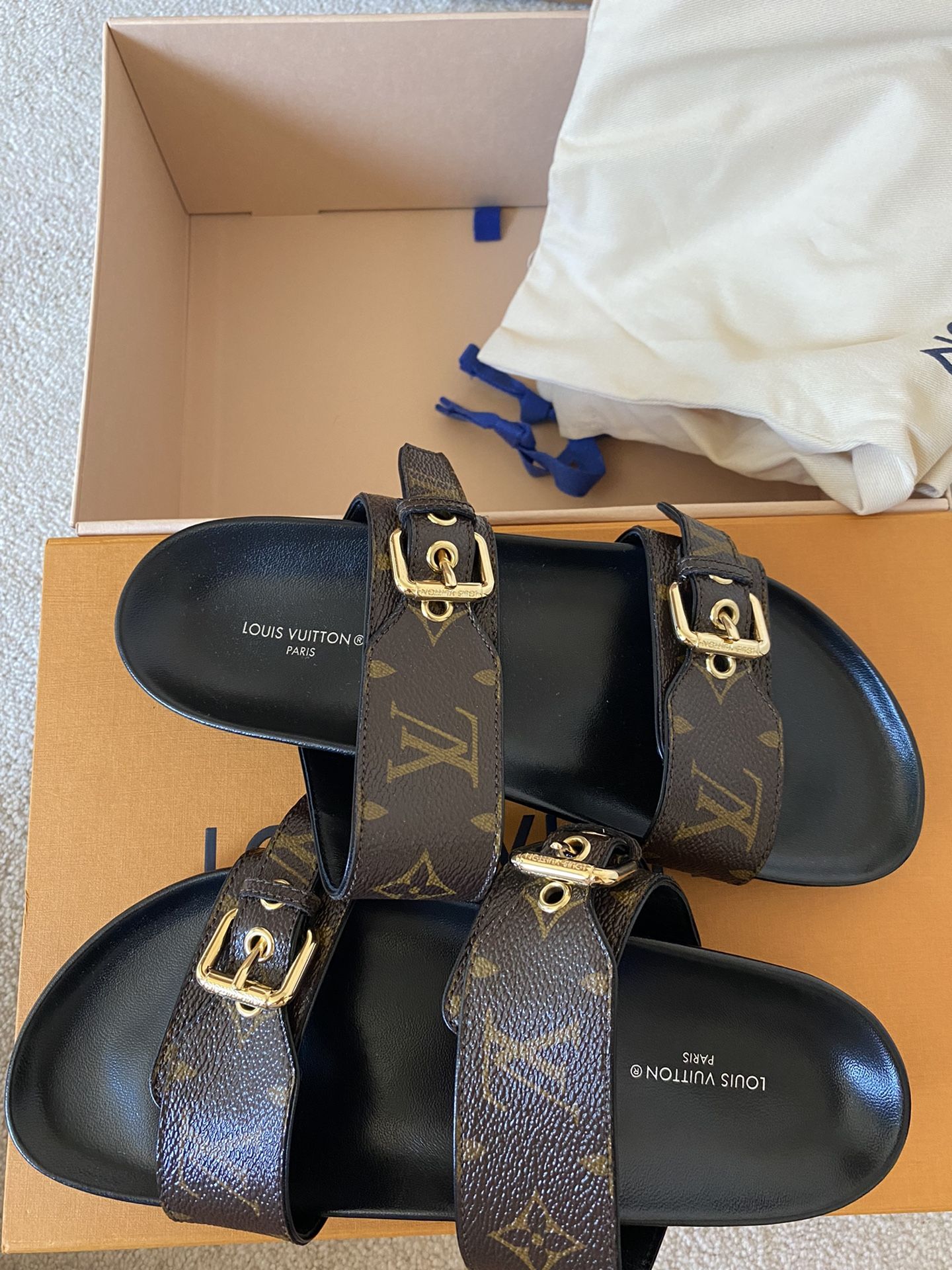 LV Louis Vuitton Bom Dia Flat Comfort Mule Sandals for Sale in