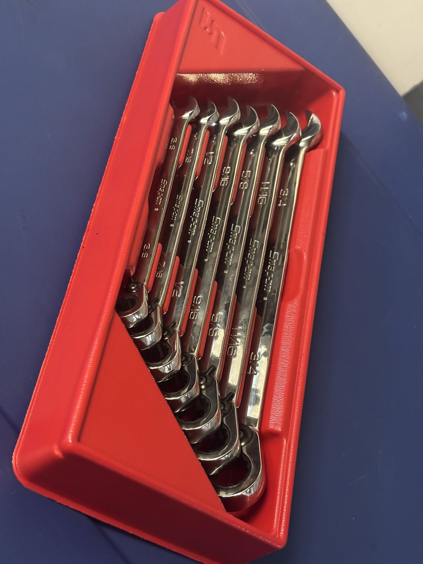 Snap-on Tools 7 pc 12-Point SAE Flank Drive® Plus Reversible Ratcheting Combination Wrench Set (3/8-3/4")