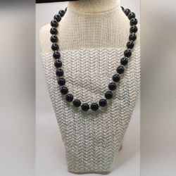 Vintage Black Plastc Beaded Necklace,  18